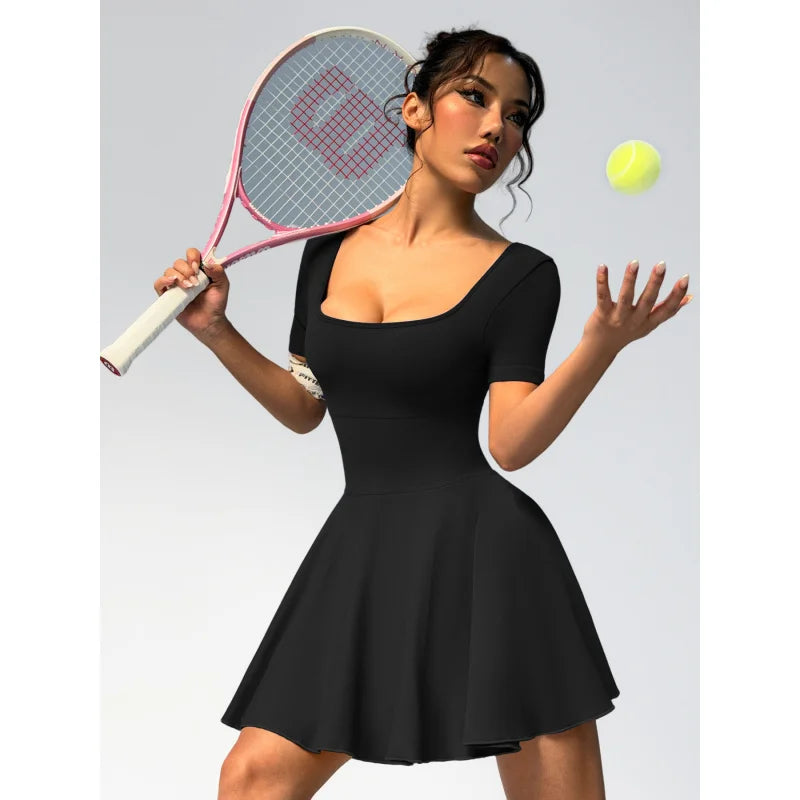 Tennis Yoga Dress Solid Color Stretchy Soft Gym Suit Breathale Female Golf Short Sportswear Workout Clothes