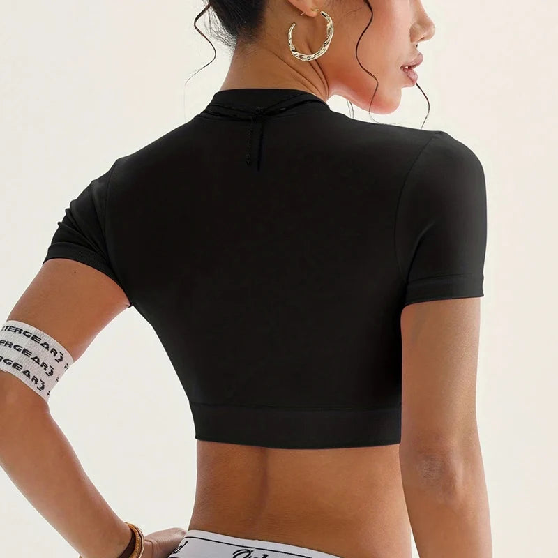 Women Shirts Zippy Seamless Gym Short Sleeve Yoga Sport Top ActiveWear