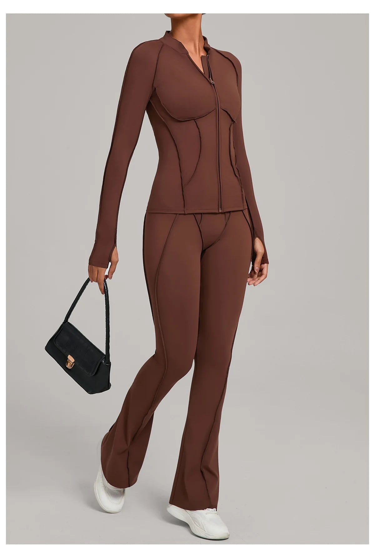 Gym Yoga Outfit Zipper Long Sleeve Fitness Suit Daily Casual Fitness Sportswear Two-Piece Sets