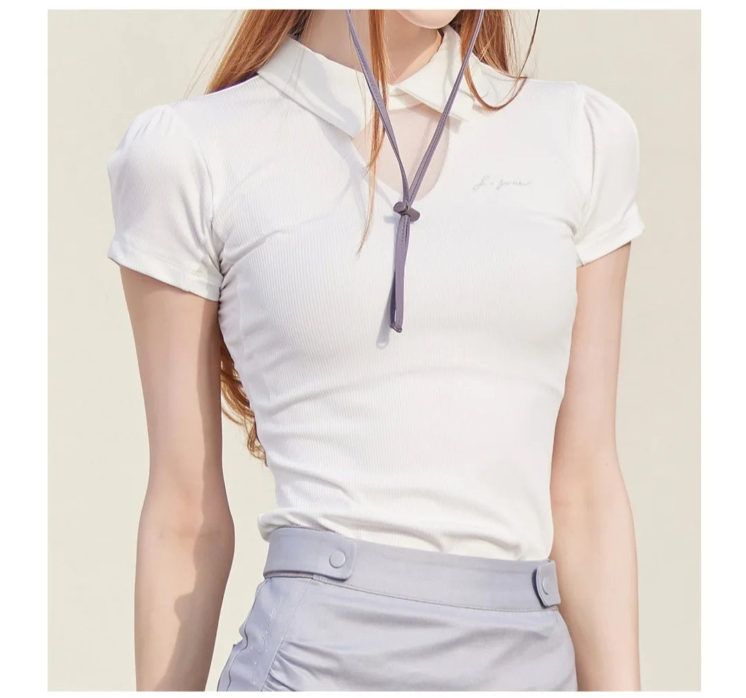 Short Sleeve Tops Golf T-shirts Quick-dry Breathable Shirts Lace Up Pleated Golf Skirt