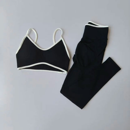 2pcs Sport Sets Women Gym Push Up Yoga Pants Hollow Back Gym Fitness Bras Workout High Waisted Leggings Seamless Tights Set Suit