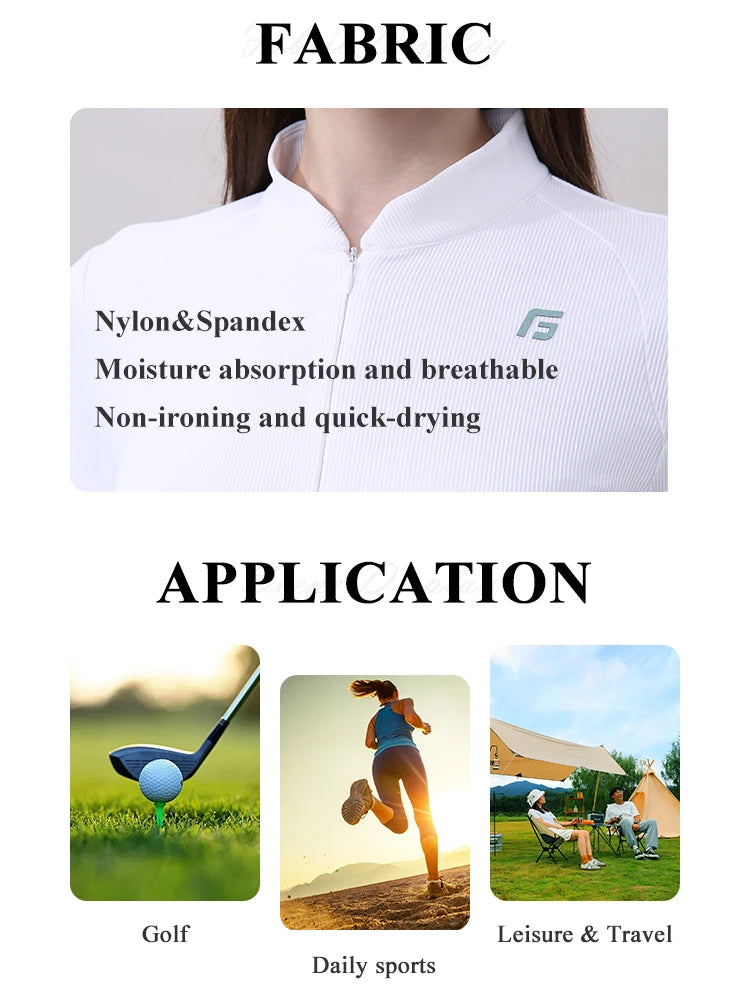 Golf Women Clothing Long Sleeve T-shirt Stand Collar Golf Apparel Tennis Athletic Top