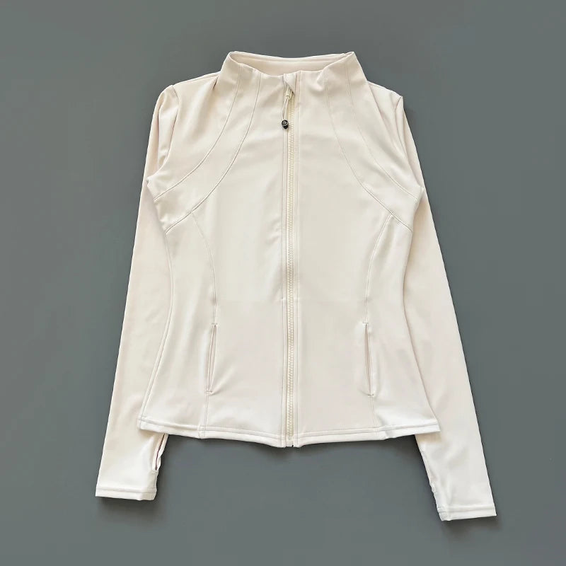 Quick Dry Stand Up Collar Fitness Jacket  Slim-Fit Zipper Yoga Wear Long Sleeve Breathable Sports Cycling Top