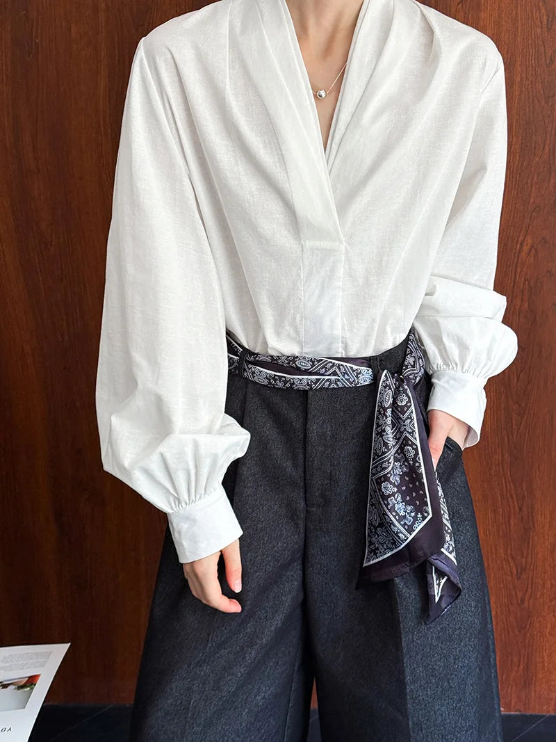 Women Casual Blouses V-Neck Puff Sleeve Office Blouses Fashion Shirts