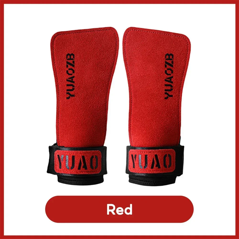 1Pair Cowhide Fitness Gloves Straps Grips Anti-Skid Weightlifting Gloves