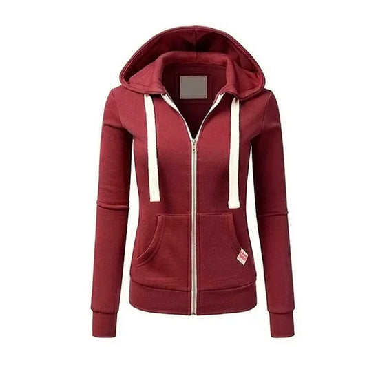 Autumn/Winter New Comfortable Women's Personalized Fashion Sports Hoodie Long Sleeve Drawstring Pocket Zipper Coat