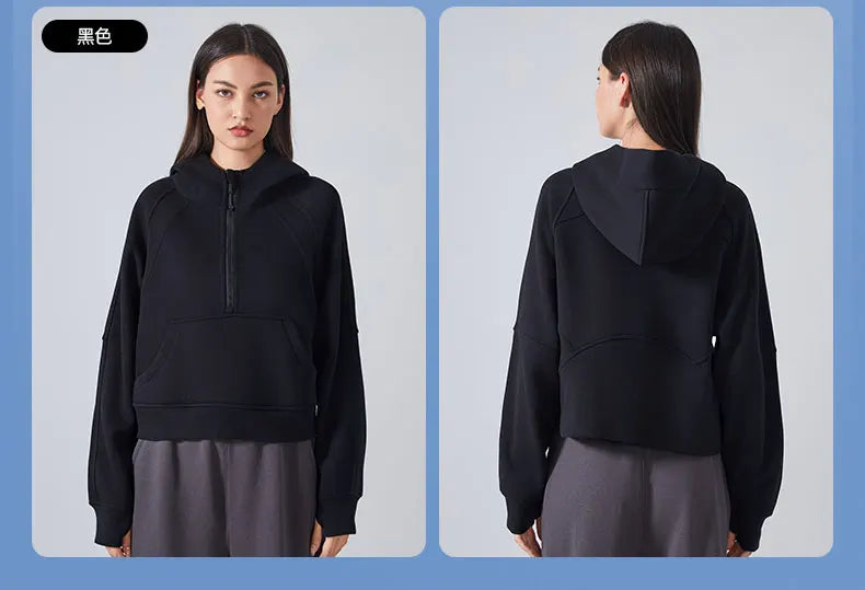Women's Half-Zip Hoodies Fleece Sweatshirt Sports Jacket with Thumbhole