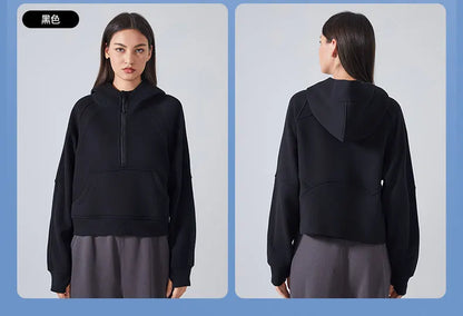 Women's Half-Zip Hoodies Fleece Sweatshirt Sports Jacket with Thumbhole