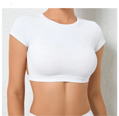 Sports Muscle Back Tee Padded Backless Sports Shirts Workout Yoga T-Shirt
