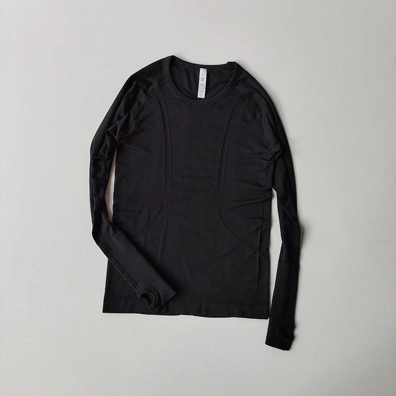 Yoga Clothes Sports Tops, Round Neck,, Seamless, Slim, Fitness Workout Long Sleeves Gym T shirt,