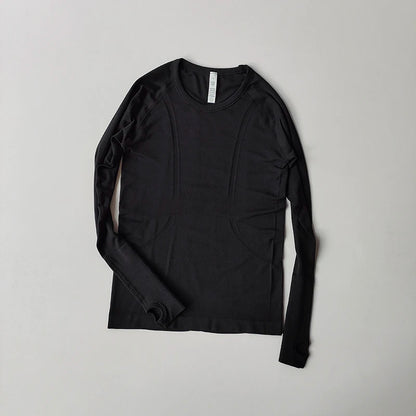 Yoga Clothes Sports Tops, Round Neck,, Seamless, Slim, Fitness Workout Long Sleeves Gym T shirt,