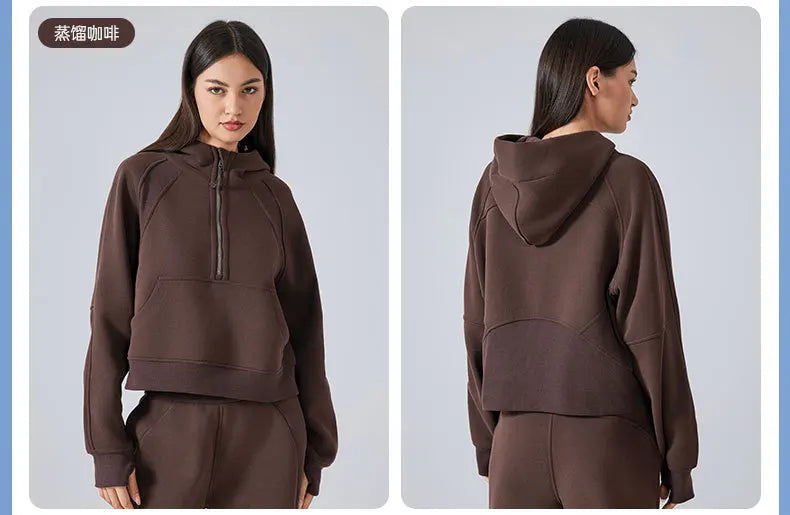Women's Half-Zip Hoodies Fleece Sweatshirt Sports Jacket with Thumbhole