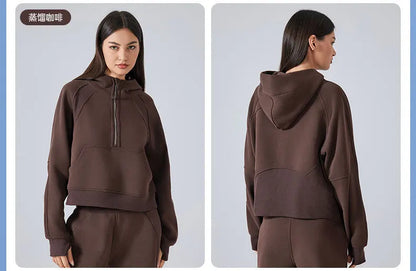 Women's Half-Zip Hoodies Fleece Sweatshirt Sports Jacket with Thumbhole