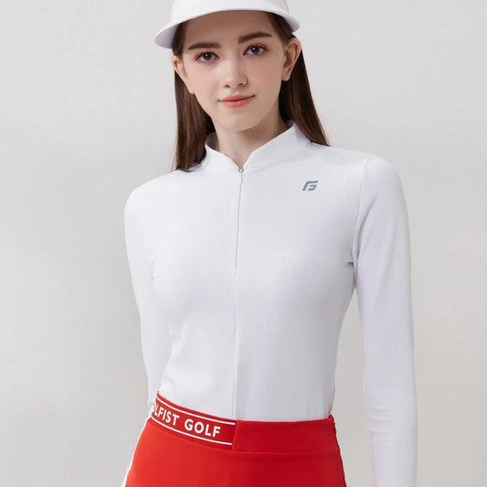 Golf Women Clothing Long Sleeve T-shirt Stand Collar Golf Apparel Tennis Athletic Top