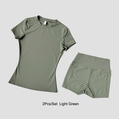 Sports Sets Fitness Hip-lifting Tight Top Short Sleeve