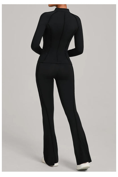 Gym Yoga Outfit Zipper Long Sleeve Fitness Suit Daily Casual Fitness Sportswear Two-Piece Sets