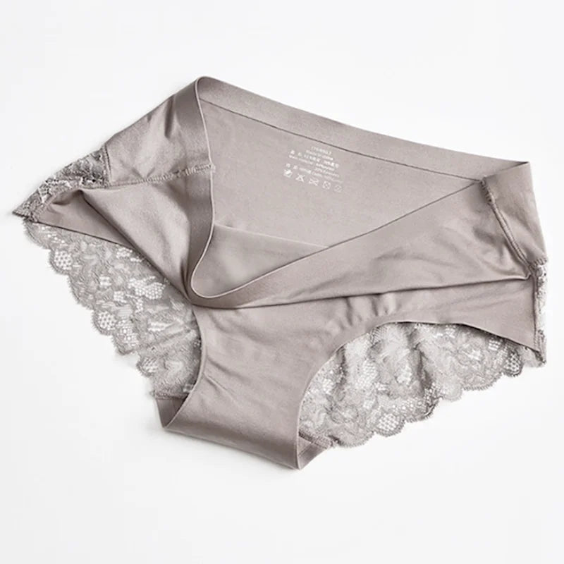 3PCS/Set Women's Panties Exquisite Lace Underwear Silk Satin Briefs Soft Cozy