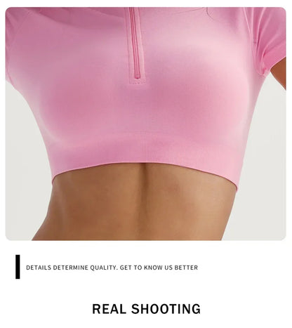 Women Shirts Zippy Seamless Gym Short Sleeve Yoga Sport Top ActiveWear