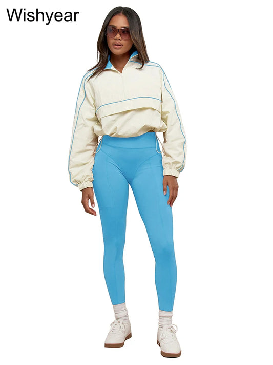 Casual Sports Suit for Women's Long-sleeved Half-turtleneck Tops and Jogging Pants Two-piece Set Fashion Streetwear Tracksuis