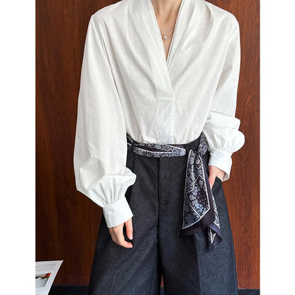 Women Casual Blouses V-Neck Puff Sleeve Office Blouses Fashion Shirts