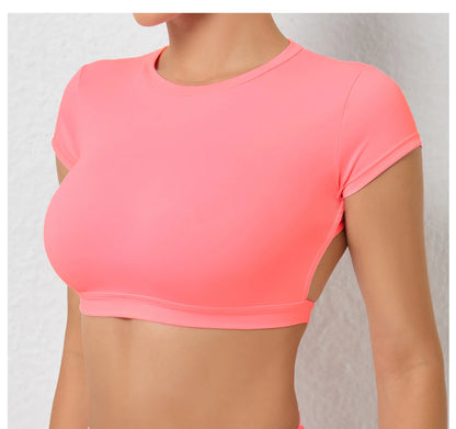 Sports Muscle Back Tee Padded Backless Sports Shirts Workout Yoga T-Shirt