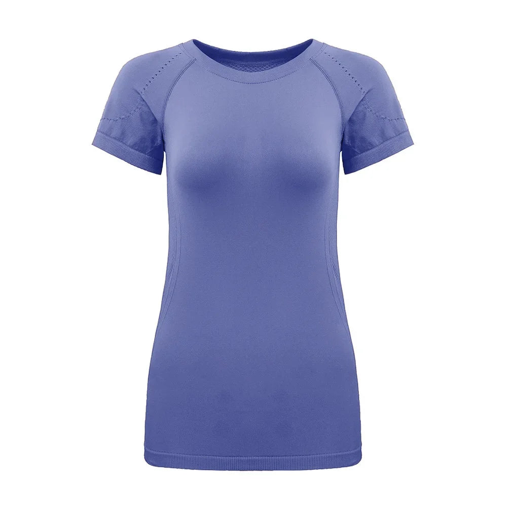 Yoga Shirts Sports T Shirt Short Sleeve Round Neck Breathable Stretchy Yoga Slim Fitness Active Top Tee