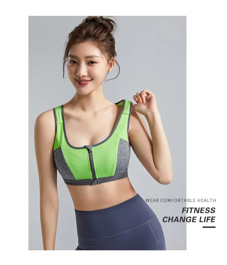 Yoga Sports Bra Push Up Sportwear Workout Vest for Women Front Zipper
