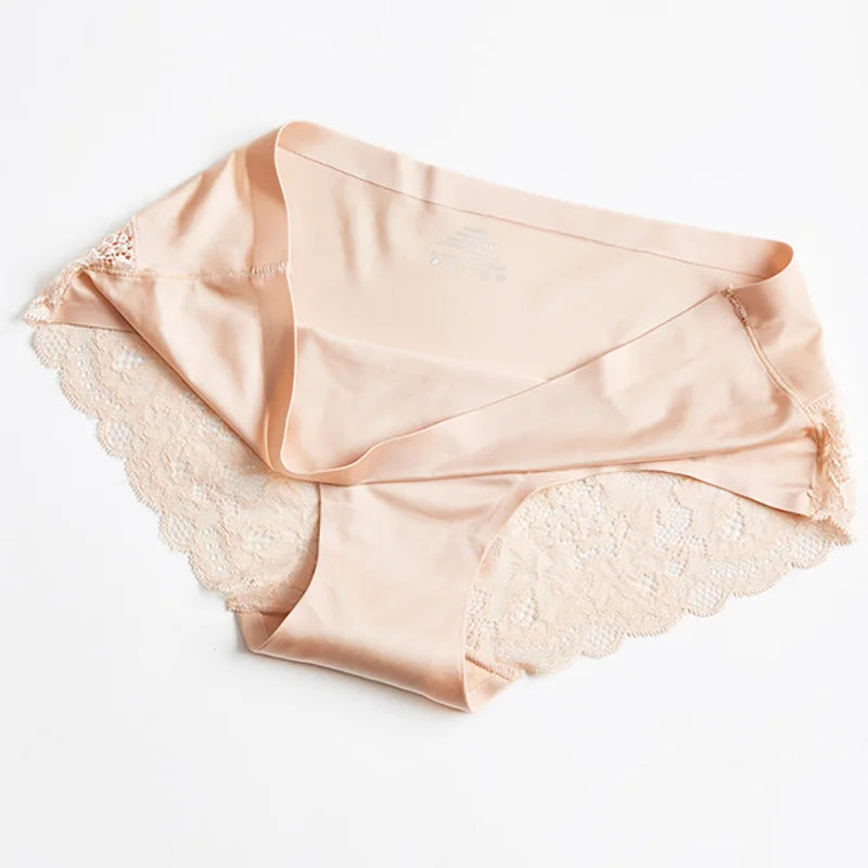 3PCS/Set Women's Panties Exquisite Lace Underwear Silk Satin Briefs Soft Cozy