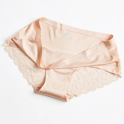 3PCS/Set Women's Panties Exquisite Lace Underwear Silk Satin Briefs Soft Cozy