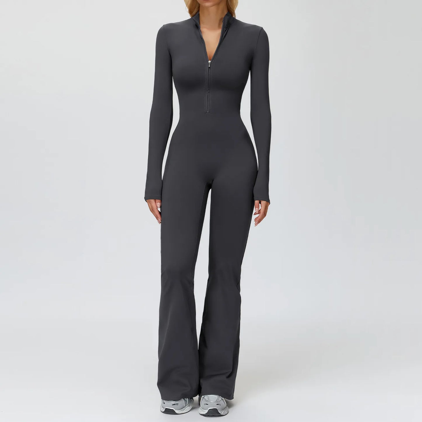Yoga Suit Gym Set Tracksuit Zipper Long Sleeved Sports Jumpsuit Push Up Workout Clothes