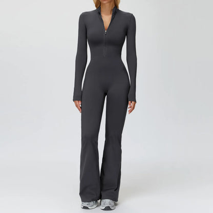 Yoga Suit Gym Set Tracksuit Zipper Long Sleeved Sports Jumpsuit Push Up Workout Clothes
