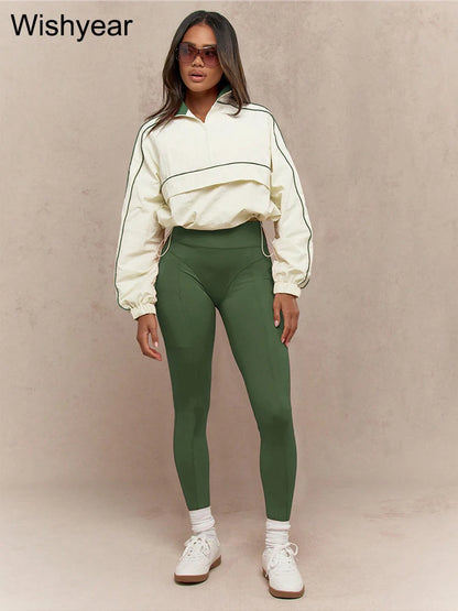 Casual Sports Suit for Women's Long-sleeved Half-turtleneck Tops and Jogging Pants Two-piece Set Fashion Streetwear Tracksuis