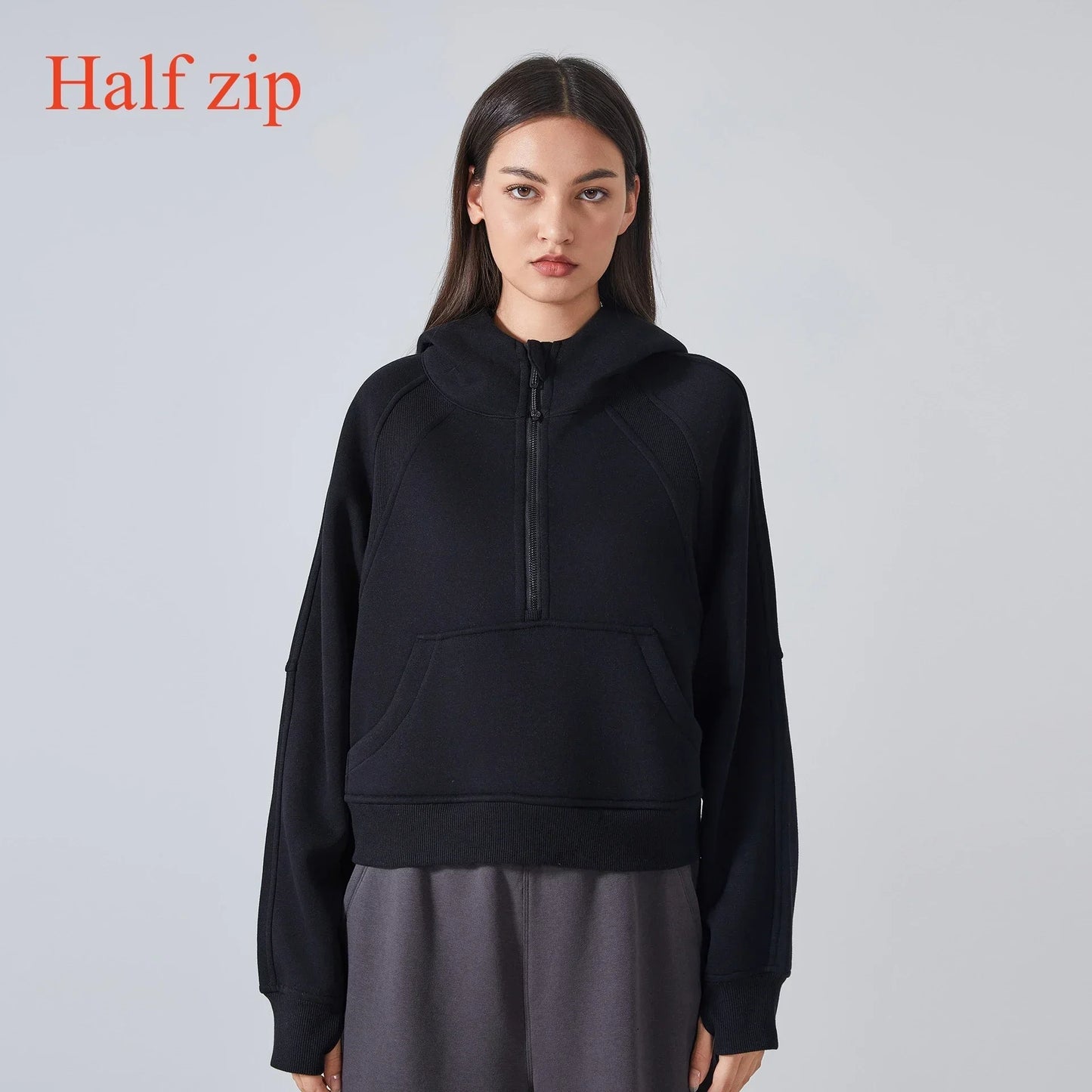 Women's Half-Zip Hoodies Fleece Sweatshirt Sports Jacket with Thumbhole