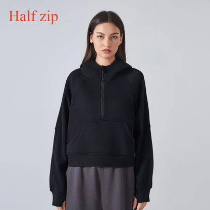 Women's Half-Zip Hoodies Fleece Sweatshirt Sports Jacket with Thumbhole