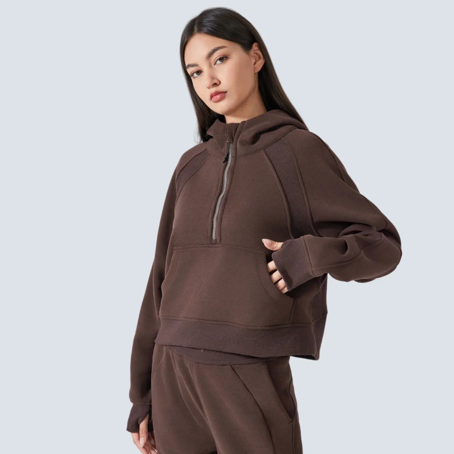 Women's Half-Zip Hoodies Fleece Sweatshirt Sports Jacket with Thumbhole