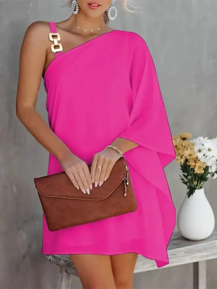Casual Dresses Off-The-Shoulder One Strap Sloping Shoulder Printed Midi Dress