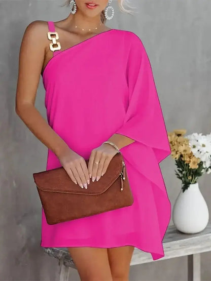 Casual Dresses Off-The-Shoulder One Strap Sloping Shoulder Printed Midi Dress