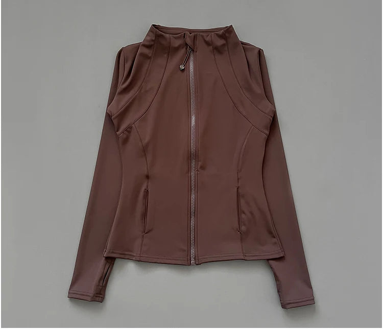 Quick Dry Stand Up Collar Fitness Jacket  Slim-Fit Zipper Yoga Wear Long Sleeve Breathable Sports Cycling Top