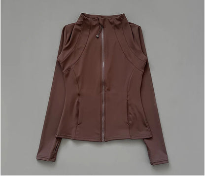 Quick Dry Stand Up Collar Fitness Jacket  Slim-Fit Zipper Yoga Wear Long Sleeve Breathable Sports Cycling Top