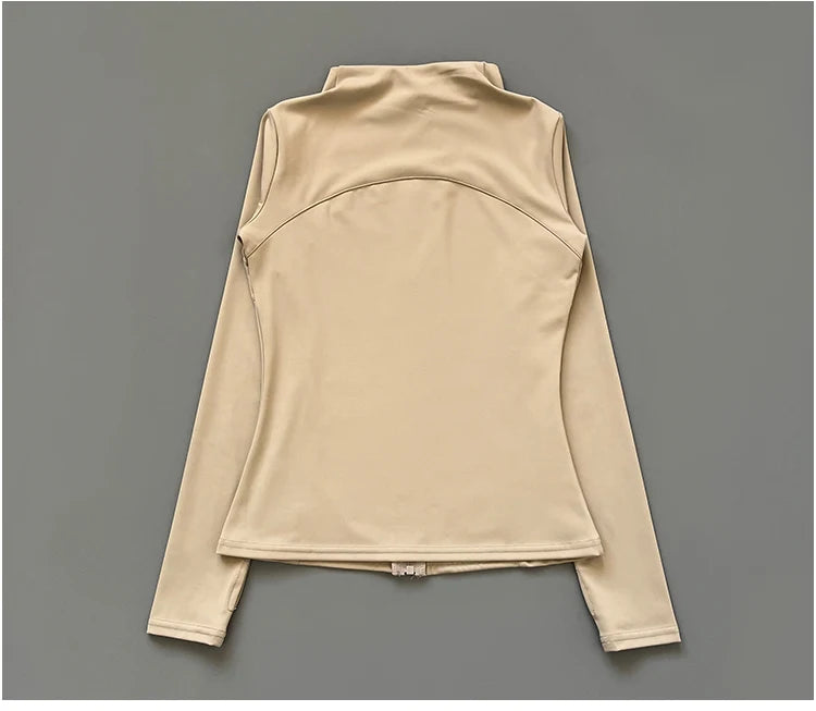 Quick Dry Stand Up Collar Fitness Jacket  Slim-Fit Zipper Yoga Wear Long Sleeve Breathable Sports Cycling Top