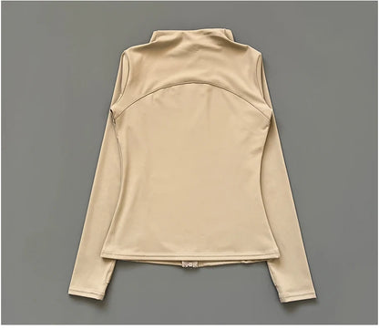 Quick Dry Stand Up Collar Fitness Jacket  Slim-Fit Zipper Yoga Wear Long Sleeve Breathable Sports Cycling Top