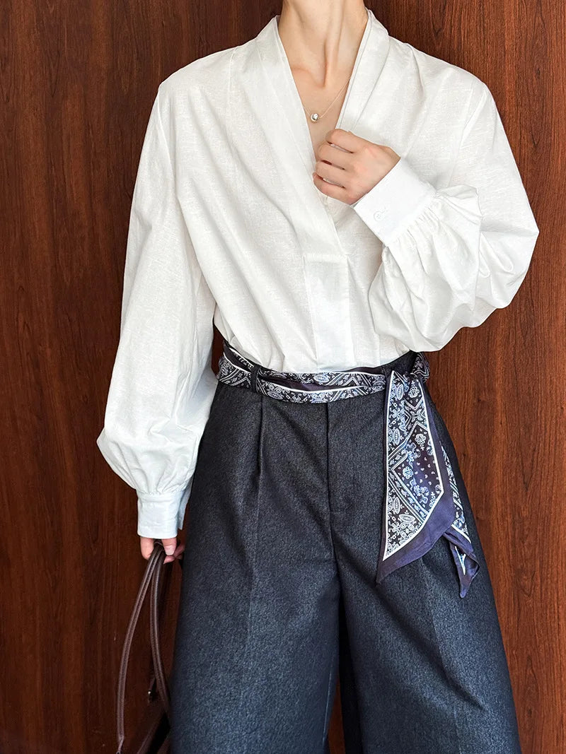 Women Casual Blouses V-Neck Puff Sleeve Office Blouses Fashion Shirts