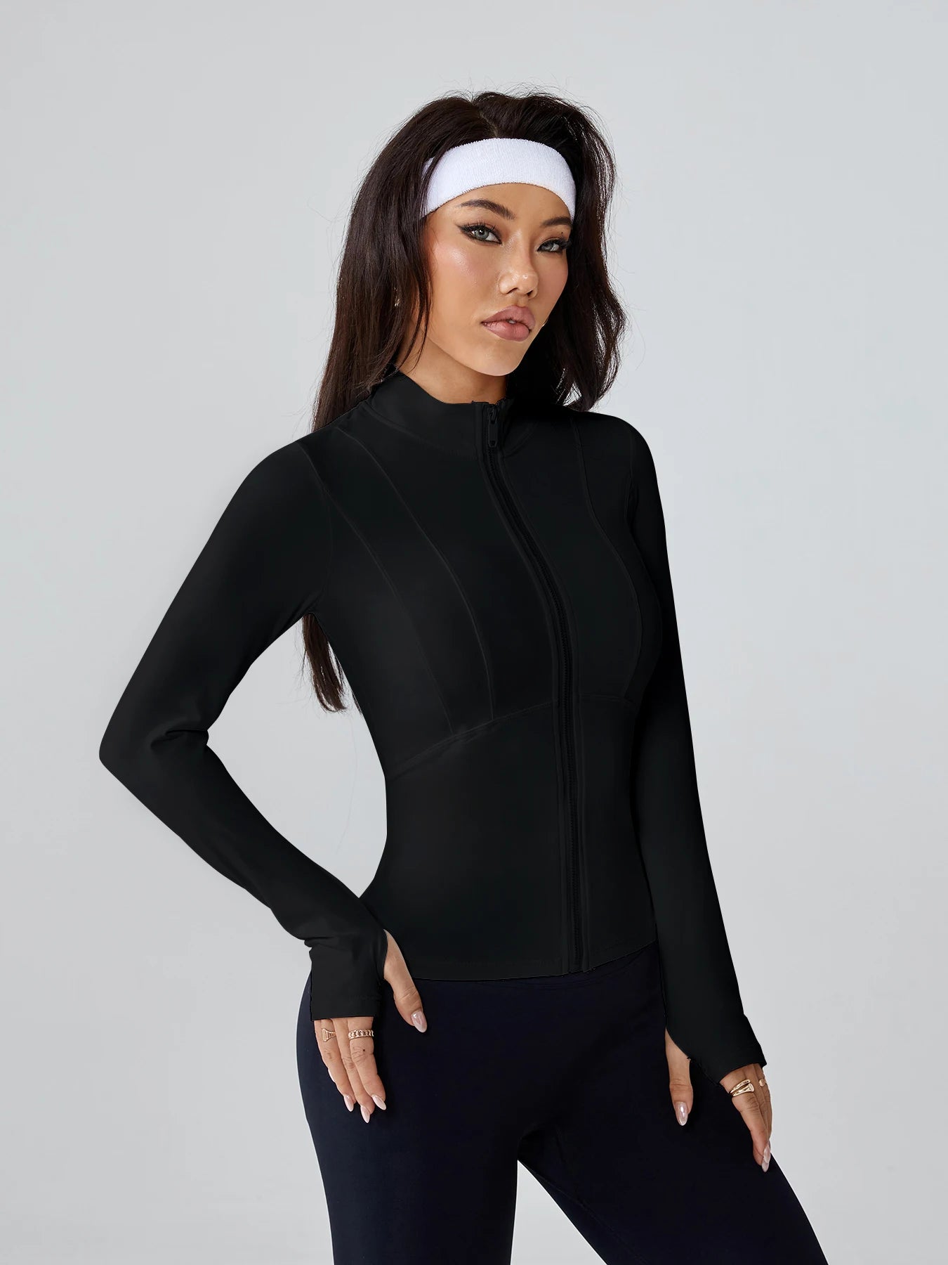 Long-Sleeve Fitted Athletic Jacket Ideal for Running, Gym Workouts & Yoga