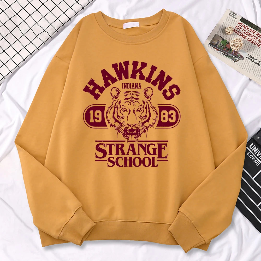 Casual Womens Sweatshirt Hawkins High School Indiana 1983 Printing Hoodies Loose Crewneck Pullovers Warm Fleece