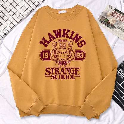 Casual Womens Sweatshirt Hawkins High School Indiana 1983 Printing Hoodies Loose Crewneck Pullovers Warm Fleece