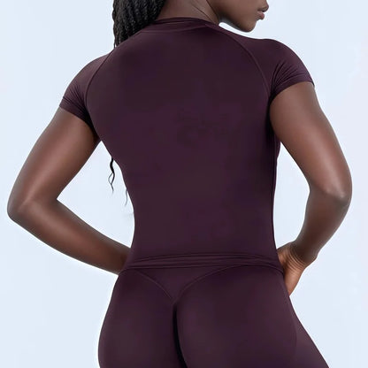 Solid Color Impact Short Sleeve T Shirts Gym Leotard Workout Sports Vest