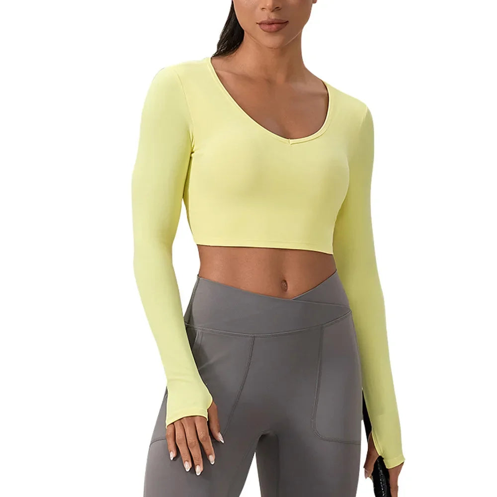Yoga Wear Tight Long-sleeved Shirt with Chest Pads Crossed Beautiful Back Sports Top Quick-drying  Fitness Wear
