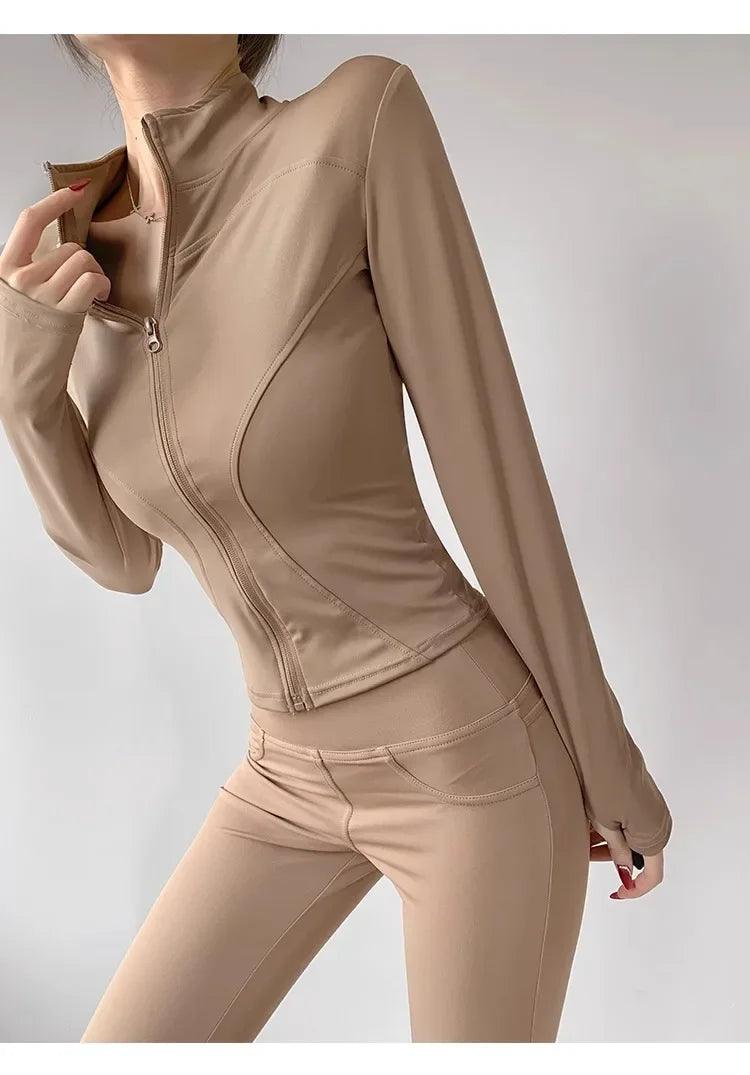 Quick Drying Sports Tight Top Yoga Jacket Long Sleeve S-3XL