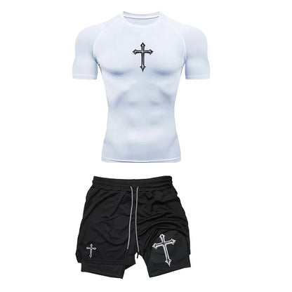 Breathable Compression Sportswear Two-piece Tight T-shirt Fitness Shorts