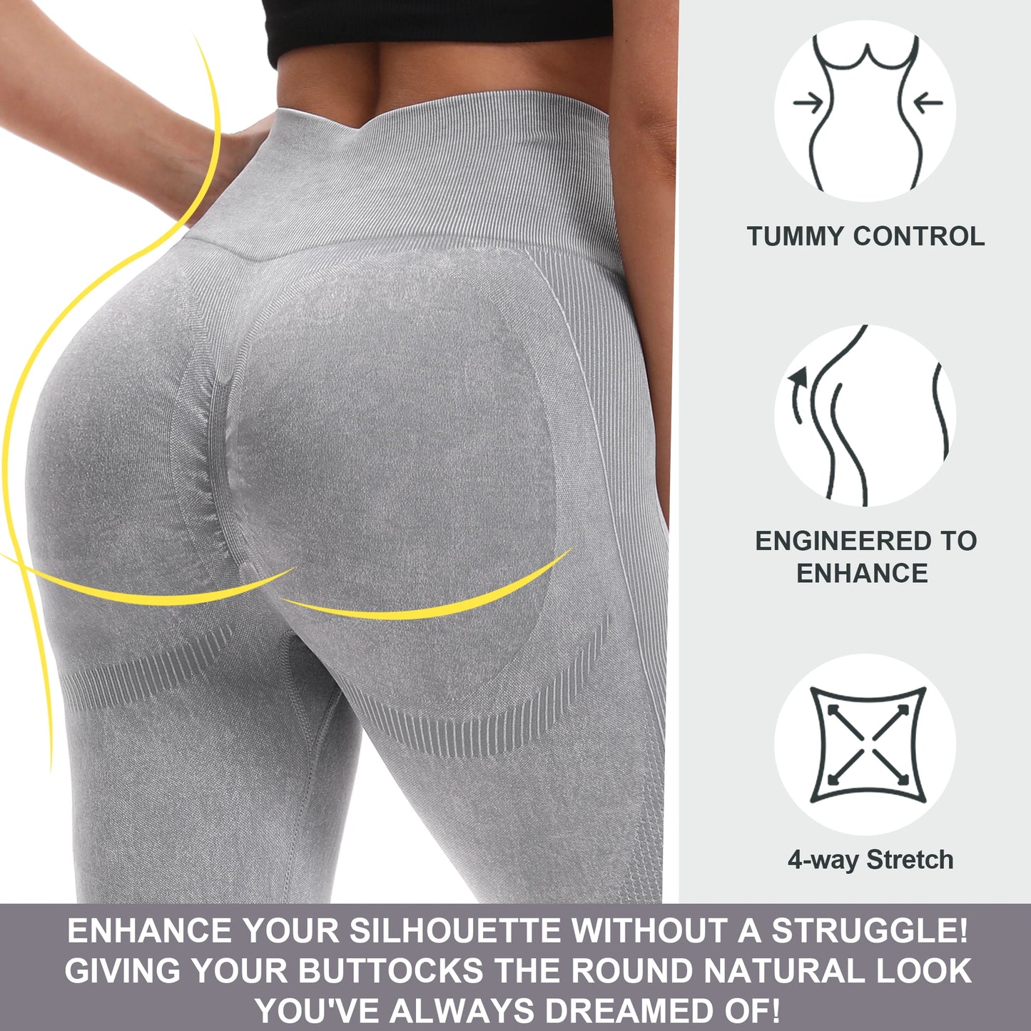 2 Pack High Waisted Sexy Butt Lifting Seamless Solid Color Yoga Leggings Elastic And Breathable Fitness Sports Pants